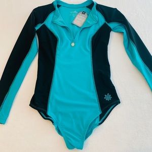 UvSkinz Turquoise/Black Long Sleeve Swimsuit